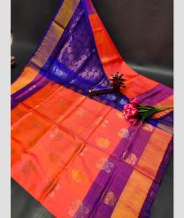 coral red colour uppada pattu sarees with All over Buttas design