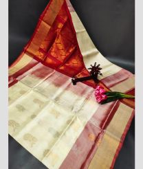 cream and brown colour uppada pattu sarees with All over Buttas design