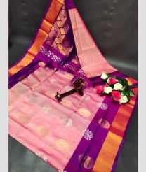 pink and brown colour uppada pattu sarees with All over Buttas design