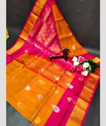 orange colour uppada pattu sarees with All over Buttas design