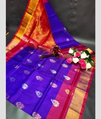 blue and brown colour uppada pattu sarees with All over Buttas design