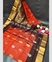 coral and brown colour uppada pattu sarees with All over Buttas design