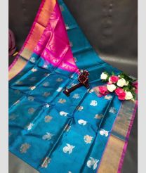 cyan blue and magenta red colour uppada pattu sarees with All over Buttas design