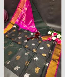 charcoal and magenta red colour uppada pattu sarees with All over Buttas design