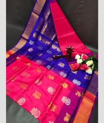 magenta red and blue colour uppada pattu sarees with All over Buttas design