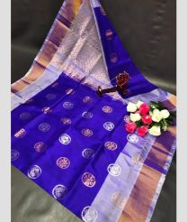 blue and gray colour uppada pattu sarees with All over Buttas design