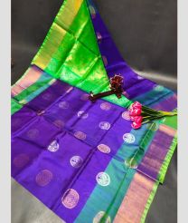purple and green colour uppada pattu sarees with All over Buttas design