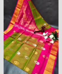olive green and brown colour uppada pattu sarees with All over Buttas design