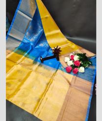 light yellow and cyan blue colour uppada pattu sarees with All over Buttas design