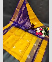 yellow and silver colour uppada pattu sarees with All over Buttas design