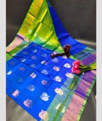 blue and green colour uppada pattu sarees with All over Buttas design