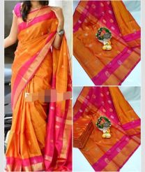 orange colour uppada pattu sarees with All over Buttas design