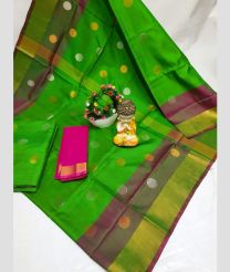 green colour uppada pattu sarees with All over Buttas design