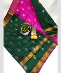 dark green colour uppada pattu sarees with All over Buttas design