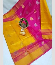 purple and orange colour uppada pattu sarees with All over Buttas design