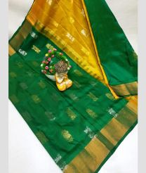 green and olive green colour uppada pattu sarees with All over Buttas design
