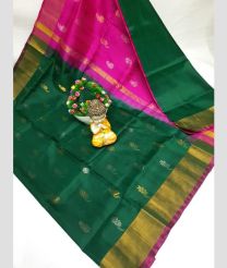 green and purple colour uppada pattu sarees with All over Buttas design
