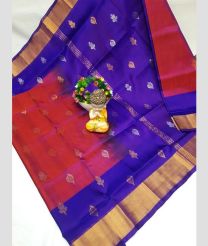 blue and magenta red colour uppada pattu sarees with All over Buttas design