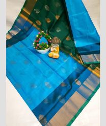 cyan and green colour uppada pattu sarees with All over Buttas design