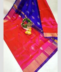 magenta red and blue colour uppada pattu sarees with All over Buttas design