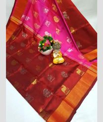 maroon colour uppada pattu sarees with All over Buttas design