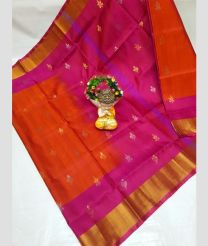 magenta red and orange colour uppada pattu sarees with All over Buttas design