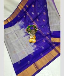 gray and blue colour uppada pattu sarees with All over Buttas design