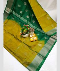 olive green and green colour uppada pattu sarees with All over Buttas design