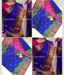 blue and pink colour uppada pattu sarees with All over Buttas design