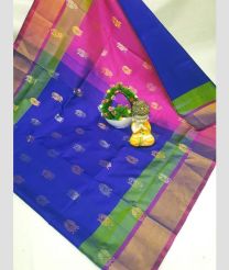 blue and purple colour uppada pattu sarees with All over Buttas design