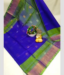 blue and light green colour uppada pattu sarees with All over Buttas design