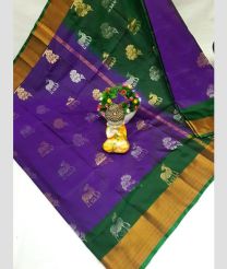 violet and green colour uppada pattu sarees with All over Buttas design