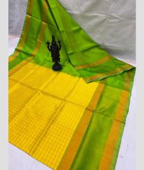 yellow and green colour uppada pattu sarees with All over design