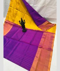 purple and yellow colour uppada pattu sarees with All over design