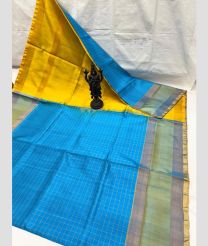 blue and yellow colour uppada pattu sarees with All over design