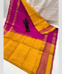 yellow and purple colour uppada pattu sarees with All over design