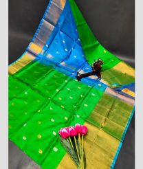 green and cyan blue colour uppada pattu sarees with All over Nakshtra Buttas design