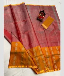 coral and light blue colour uppada pattu sarees with All over Buttas design