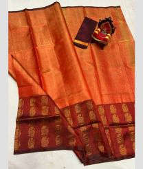 coral colour uppada pattu sarees with All over Buttas design