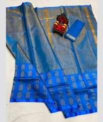 cyan blue colour uppada pattu sarees with All over Buttas design