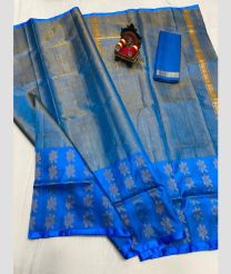 blue colour uppada pattu sarees with All over Buttas design
