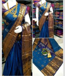 blue colour uppada pattu sarees with Kanchi Border design