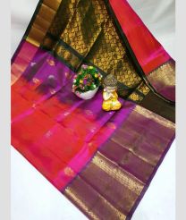coral and brown colour uppada pattu sarees with Kanchi Border design