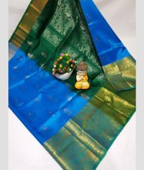 cyan blue colour uppada pattu sarees with Kanchi Border design