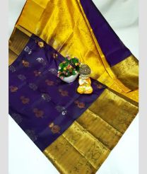 yellow and violet colour uppada pattu sarees with Kanchi Border design