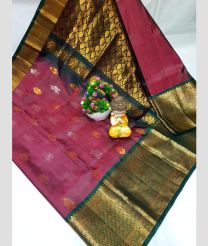 brown and magenta red colour uppada pattu sarees with Kanchi Border design