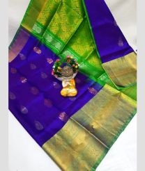 blue and green colour uppada pattu sarees with Kanchi Border design