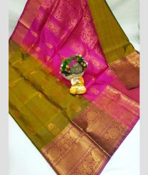 olive and magenta colour uppada pattu sarees with Kanchi Border design