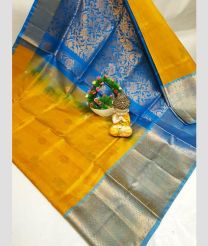 silver and yellow colour uppada pattu sarees with Kanchi Border design