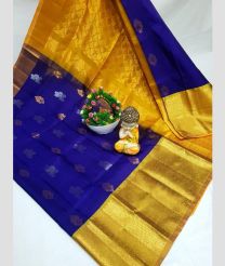 blue colour and gold colour uppada pattu sarees with Kanchi Border design